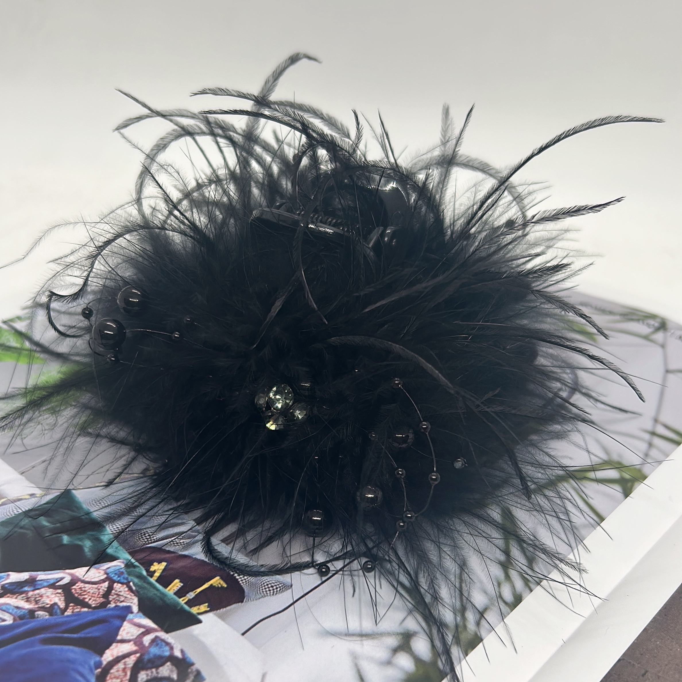 秋冬浪漫优雅羽毛8cm鲨鱼气质发夹抓夹时尚发饰黑色L275