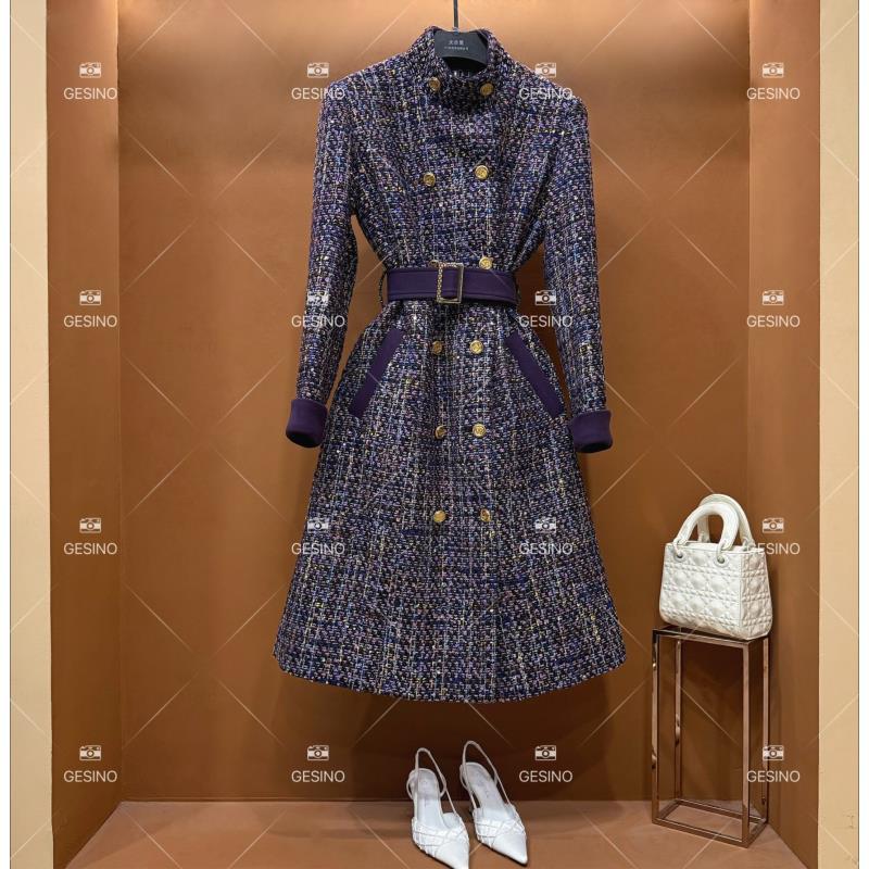 【丽】秋冬气质轻奢小香风时尚修身收腰中长款外套QD-2024915