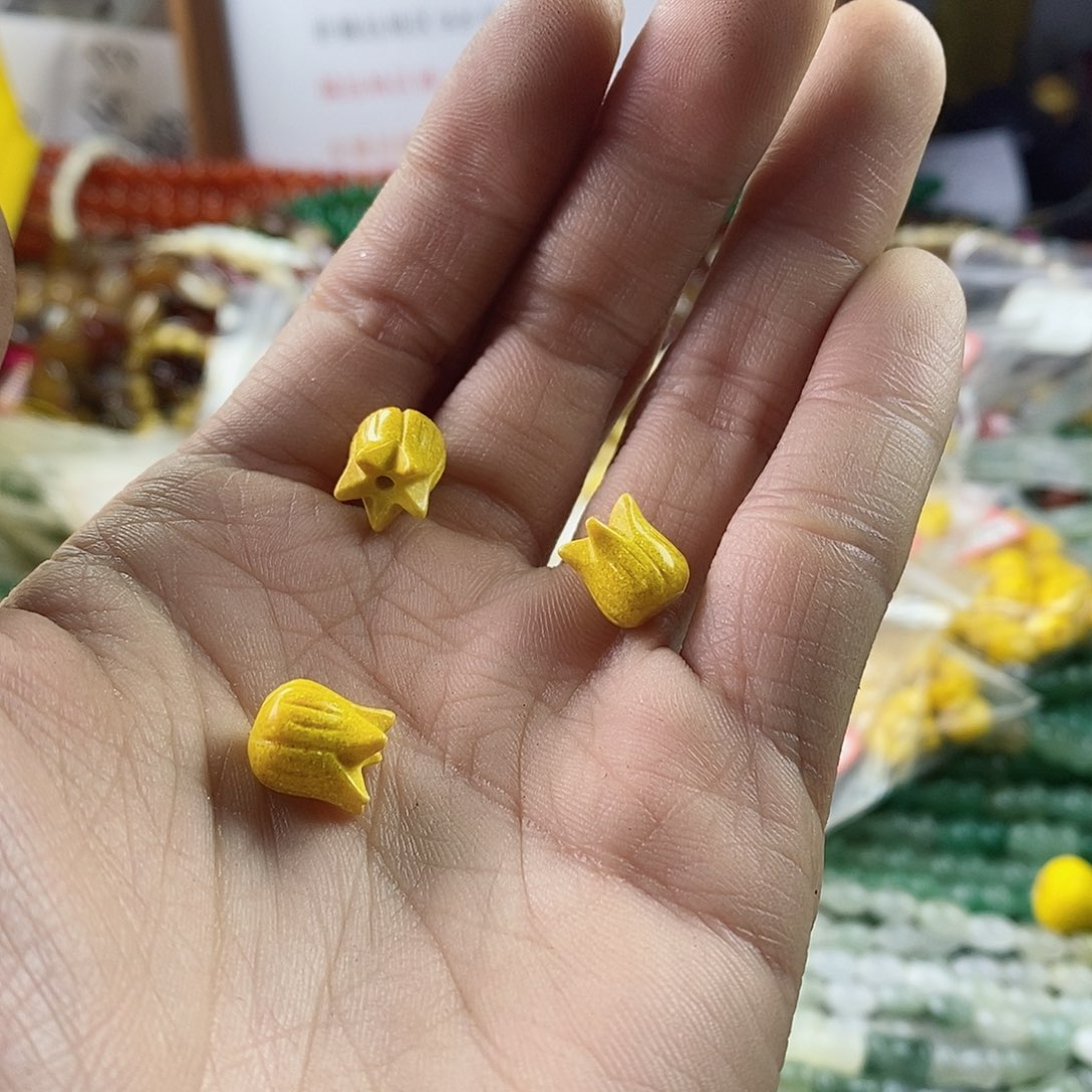 玛瑙/玉髓珠宝半成品合金三个9×10雄黄沙郁金香A37
