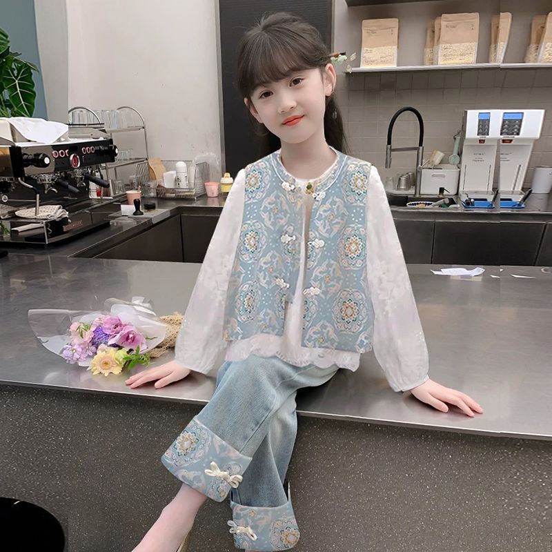 女童春装2025新款套装儿童洋气汉服中式国风两件套春秋款女孩古风