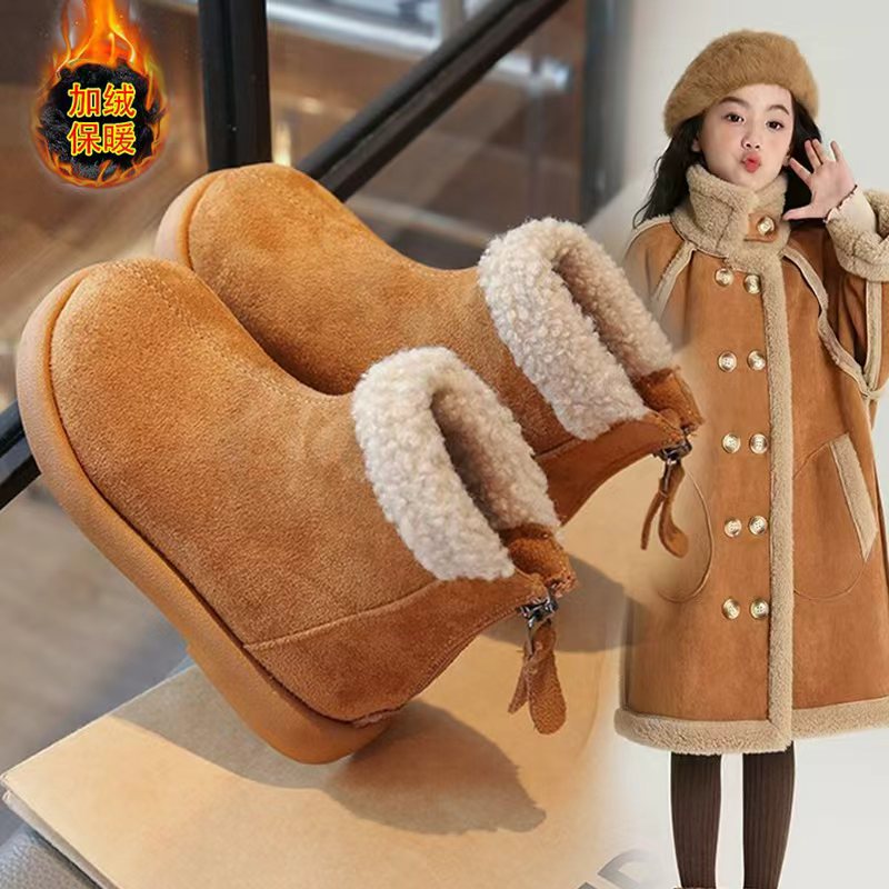 女童棉鞋儿童勃肯男童鞋2025新款冬季儿童短靴加绒保暖宝宝雪地靴