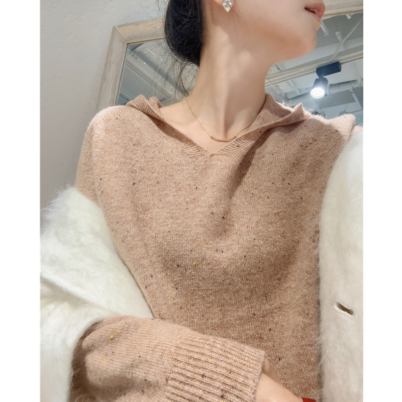 年末回馈！100全羊毛点子花纱无缝连帽毛衣270g加厚针织衫上衣女