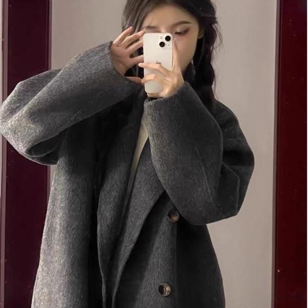 misscocoon可可尼碳灰色双面大衣女小个子中长款2024冬新款高级感