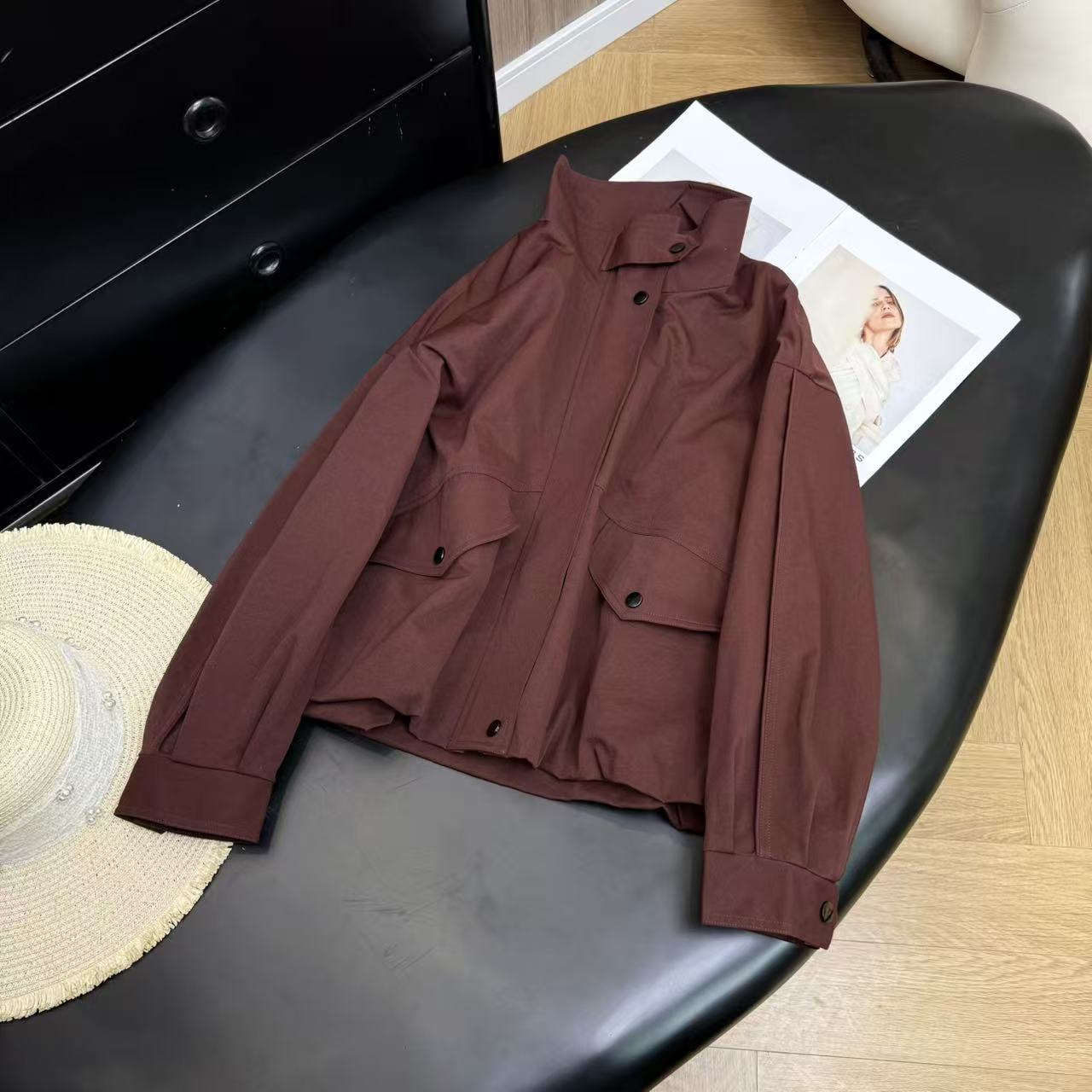 秋季新款韩系简约通勤百搭立领短款夹克外套H9845