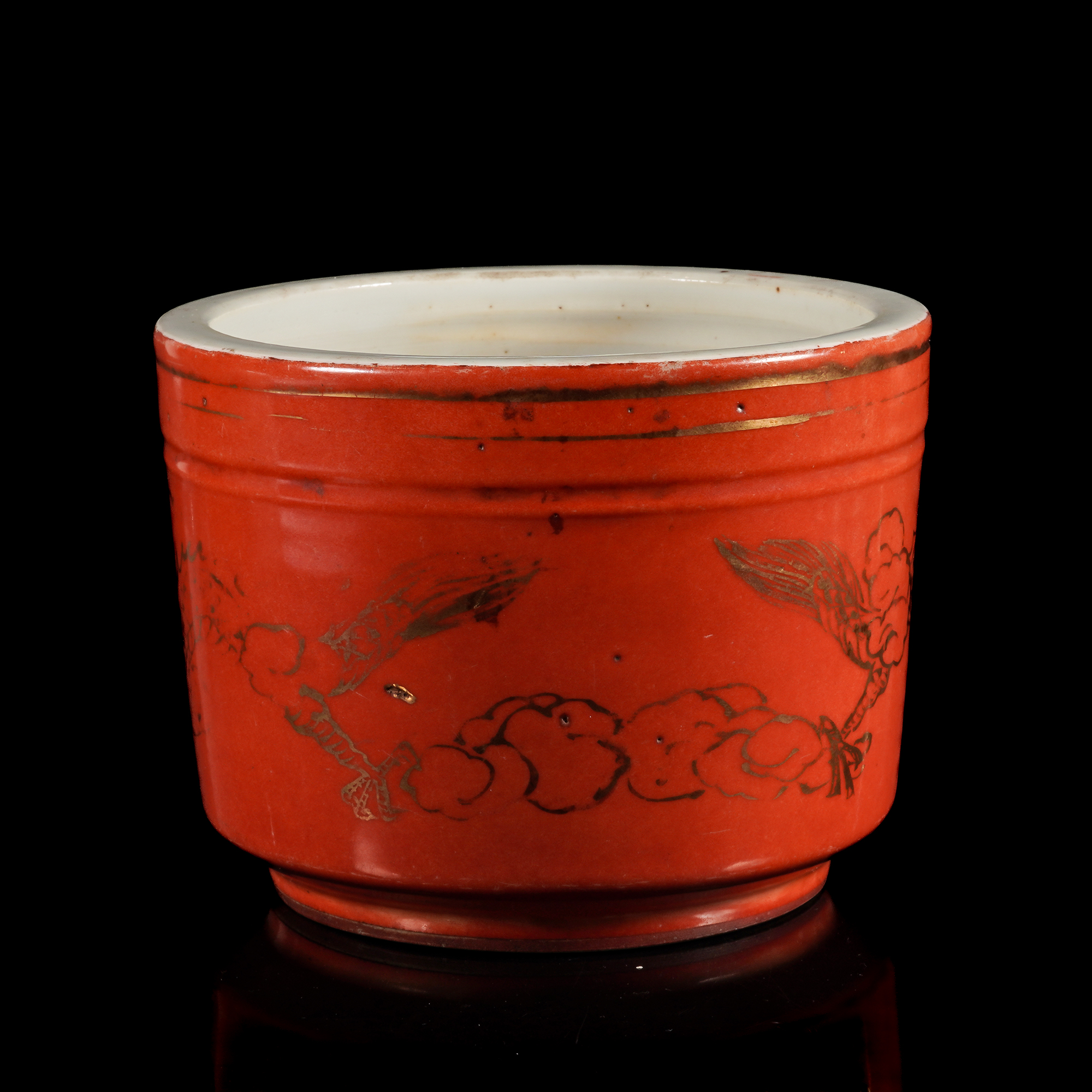 清晚 矾红描金龙纹香炉/C314