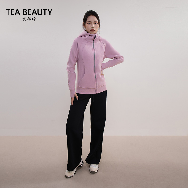TEA BEAUTY缇蓓缔运动卫衣加绒修身卫衣连帽外套女秋冬款N80386