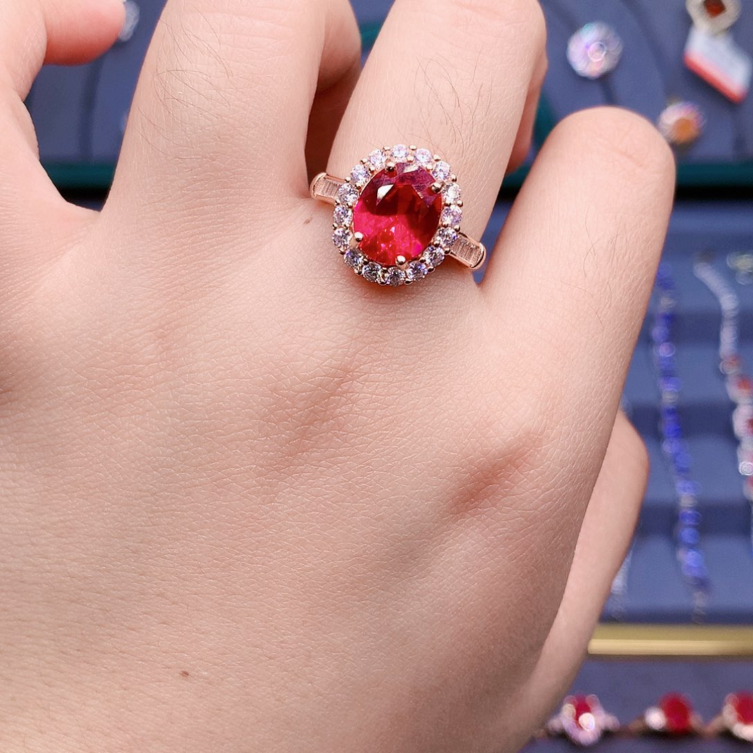 红宝石戒指银S925镶嵌