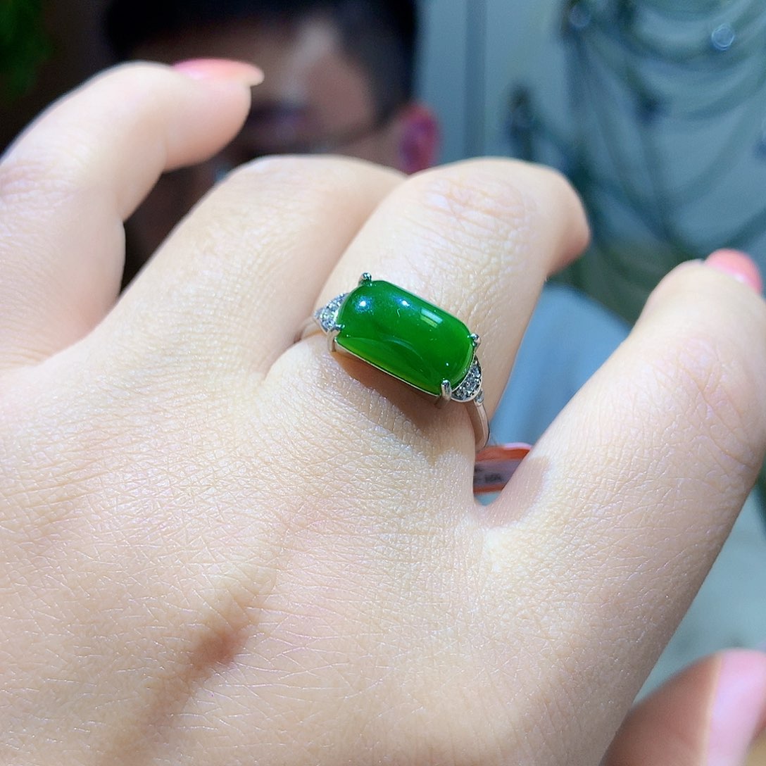 银S925镀金镶嵌戒指和田玉（碧玉）