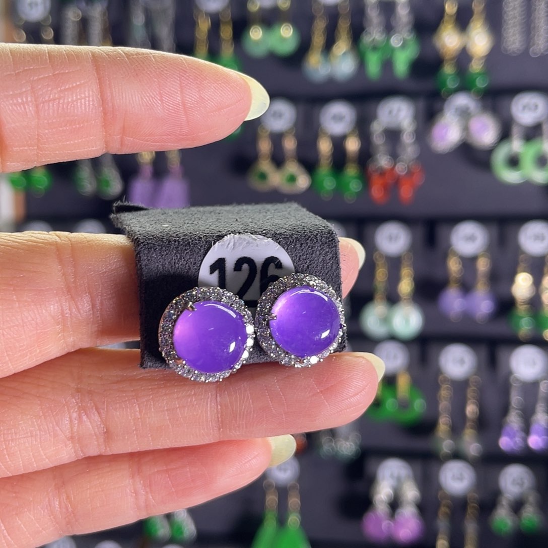 娃***娃翡翠银S925镀金镶嵌耳饰126