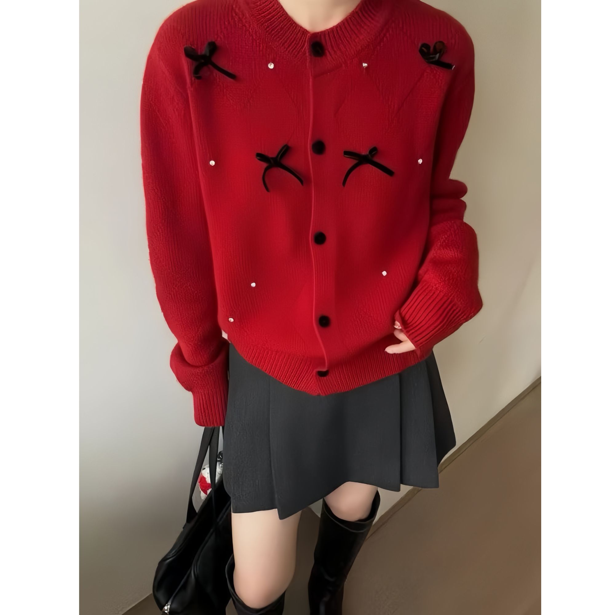 女针织毛针织衫蝴蝶结设计师圆领时尚百搭宽松复古休闲气质慵懒风