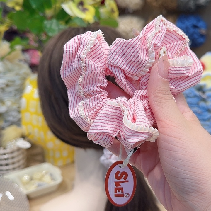 粉色条纹小肠圈纱纱边