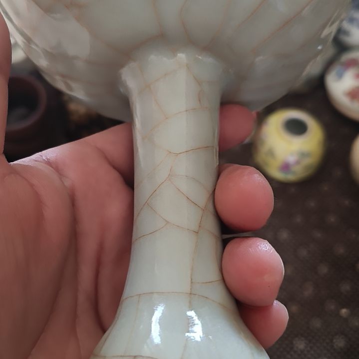 用***伢摆件一件精美龙泉高足果盘全品
