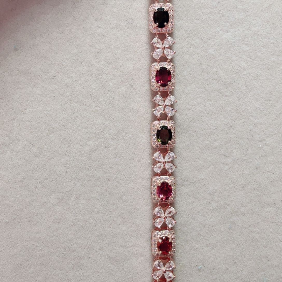 碧玺手链银S925镀金镶嵌咩**?国首质检