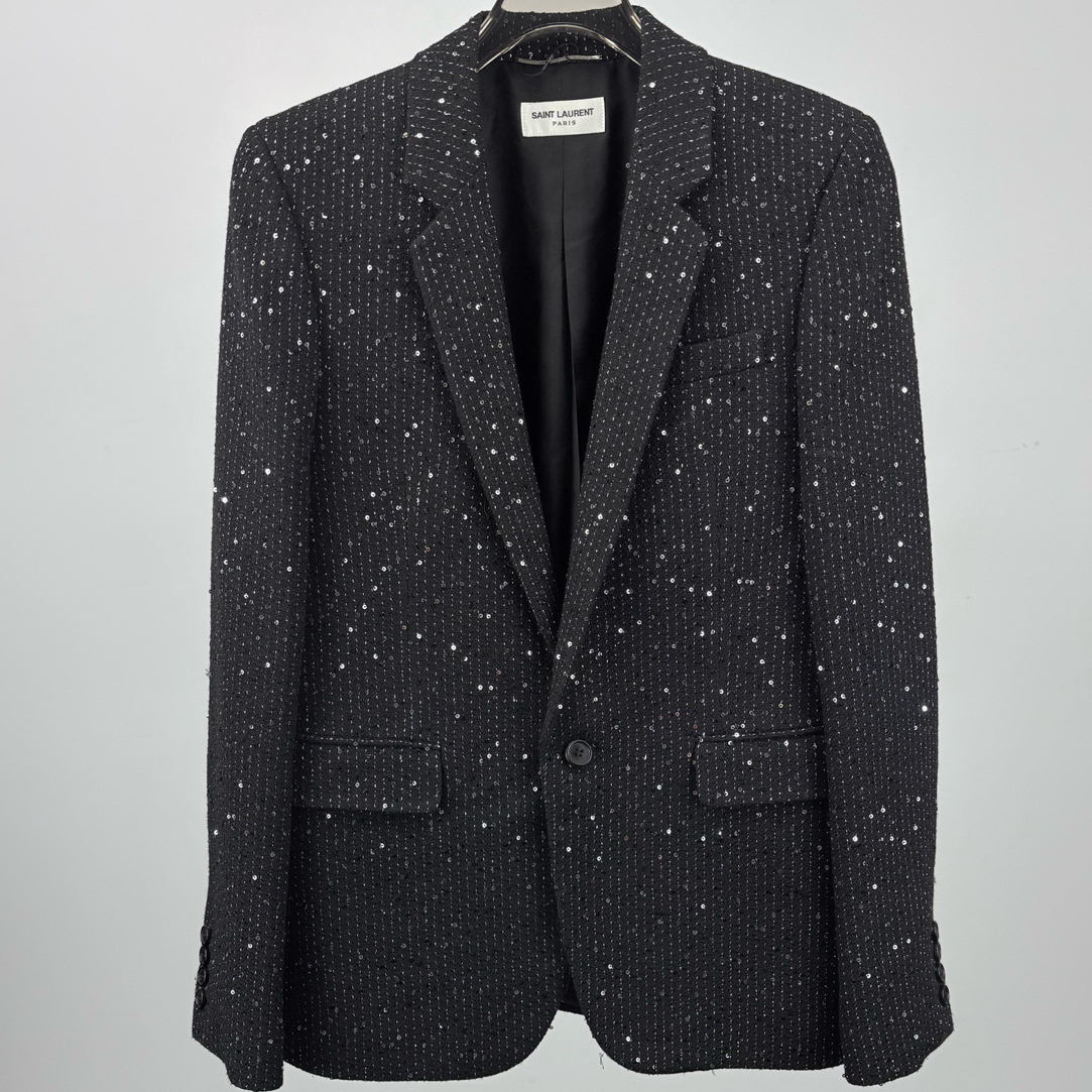 未使用 YSL/圣罗兰 SLP秀款亮片西装外套46码14338