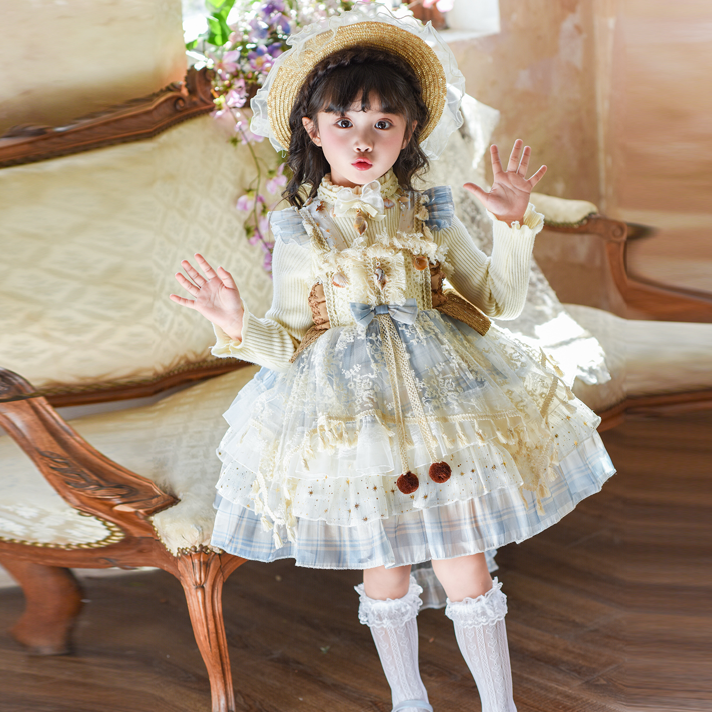 女童洛丽塔公主裙重工纱裙连衣裙生日礼服周岁宝宝服装洋气甜美