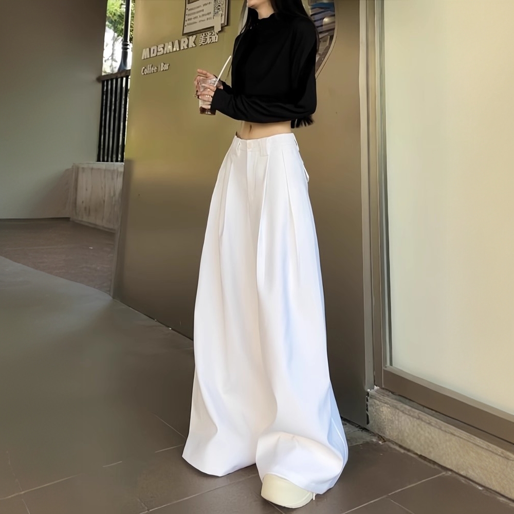 高个子白色西装裤女夏季直筒裤高腰冰丝拖地裤休闲阔腿裤加长裤子