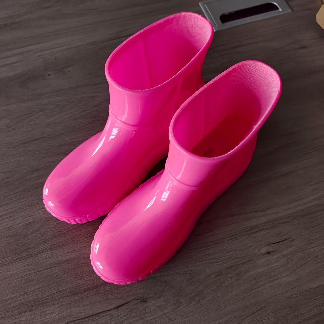 （无鞋垫）防滑女士极简风轻便厚底加绒民族风雨鞋休闲高帮-YP-696