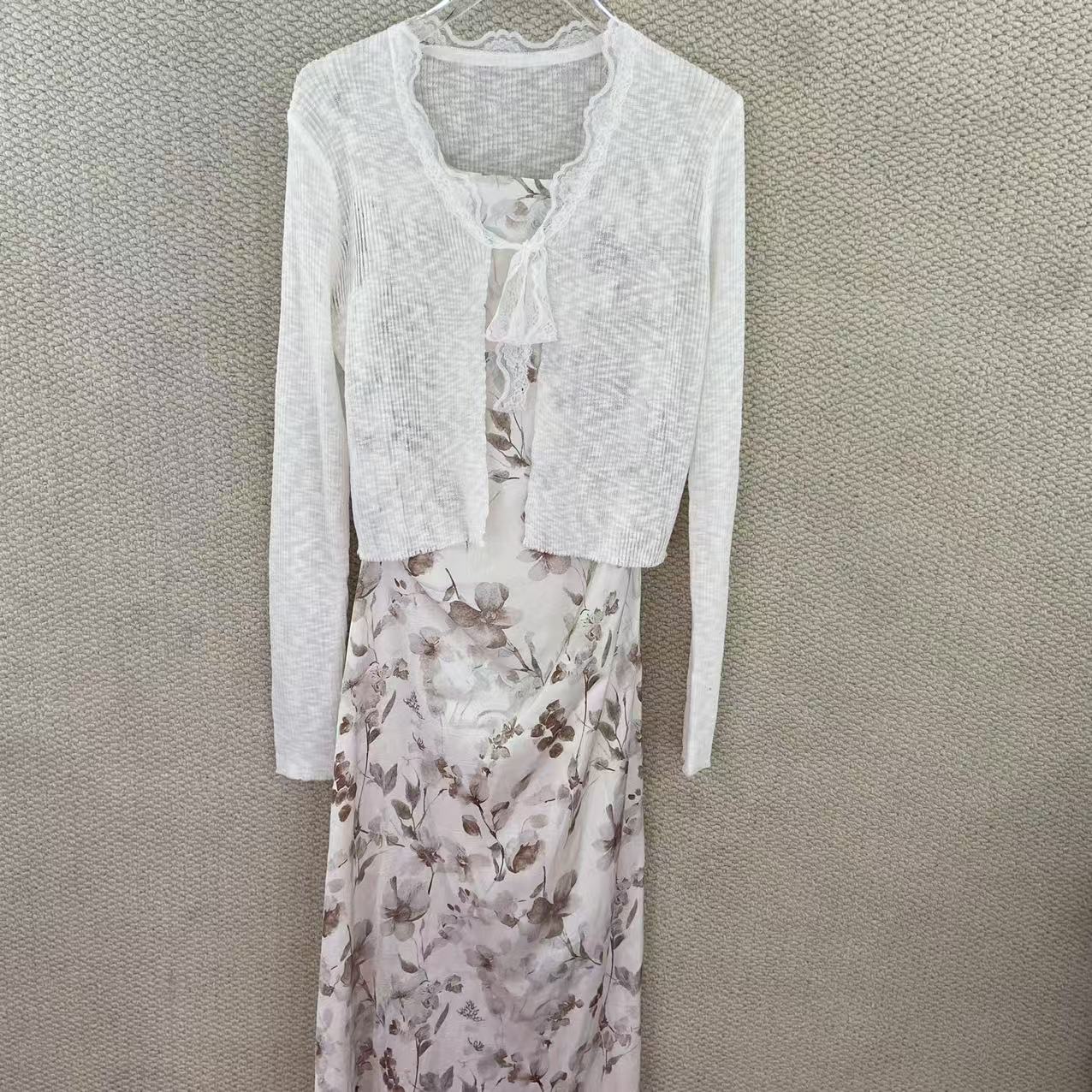 429/25310-1 /165碎花裙套装连衣裙女装法式开衫两件套