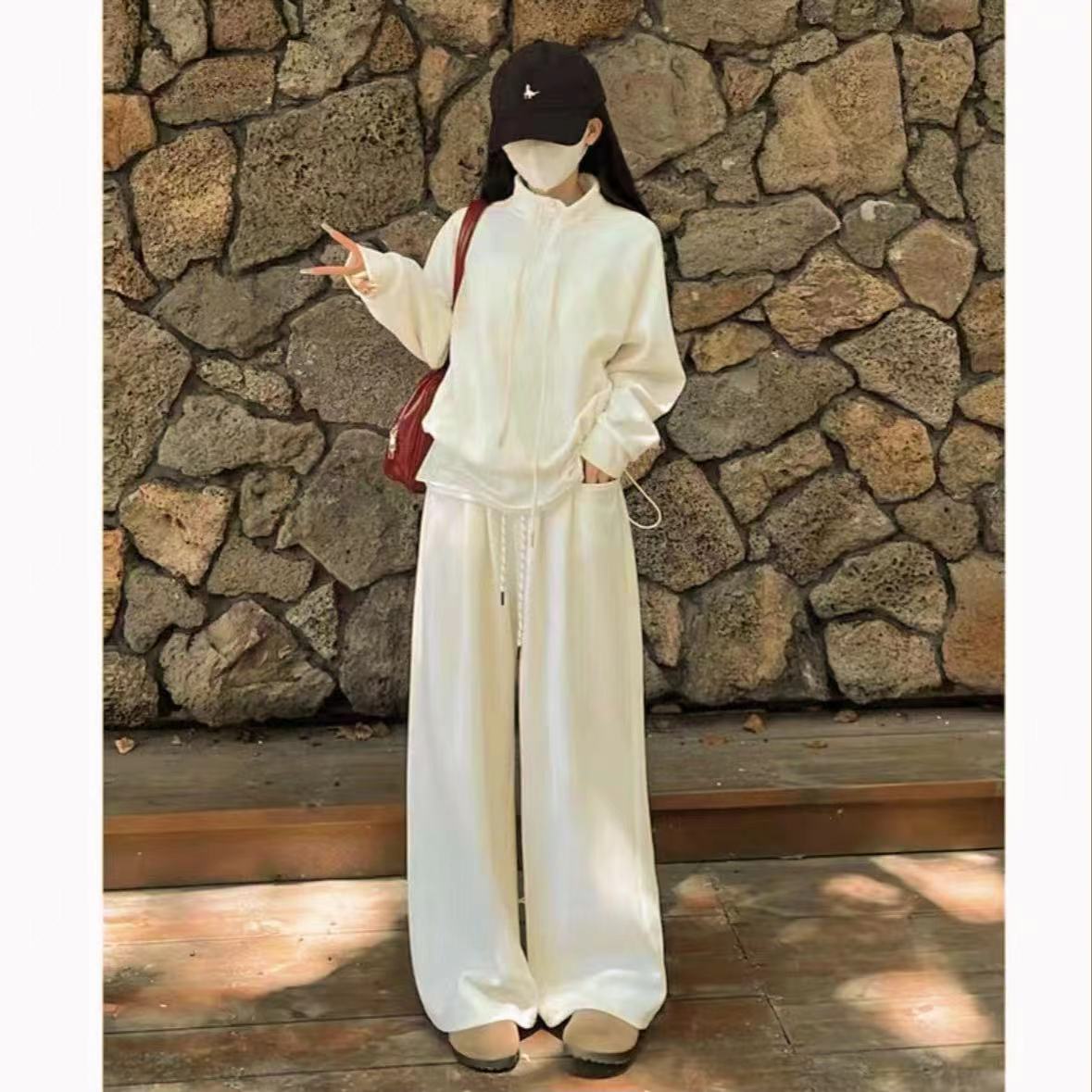 8220-轻松休闲运动卫衣套装两件套（米白色）