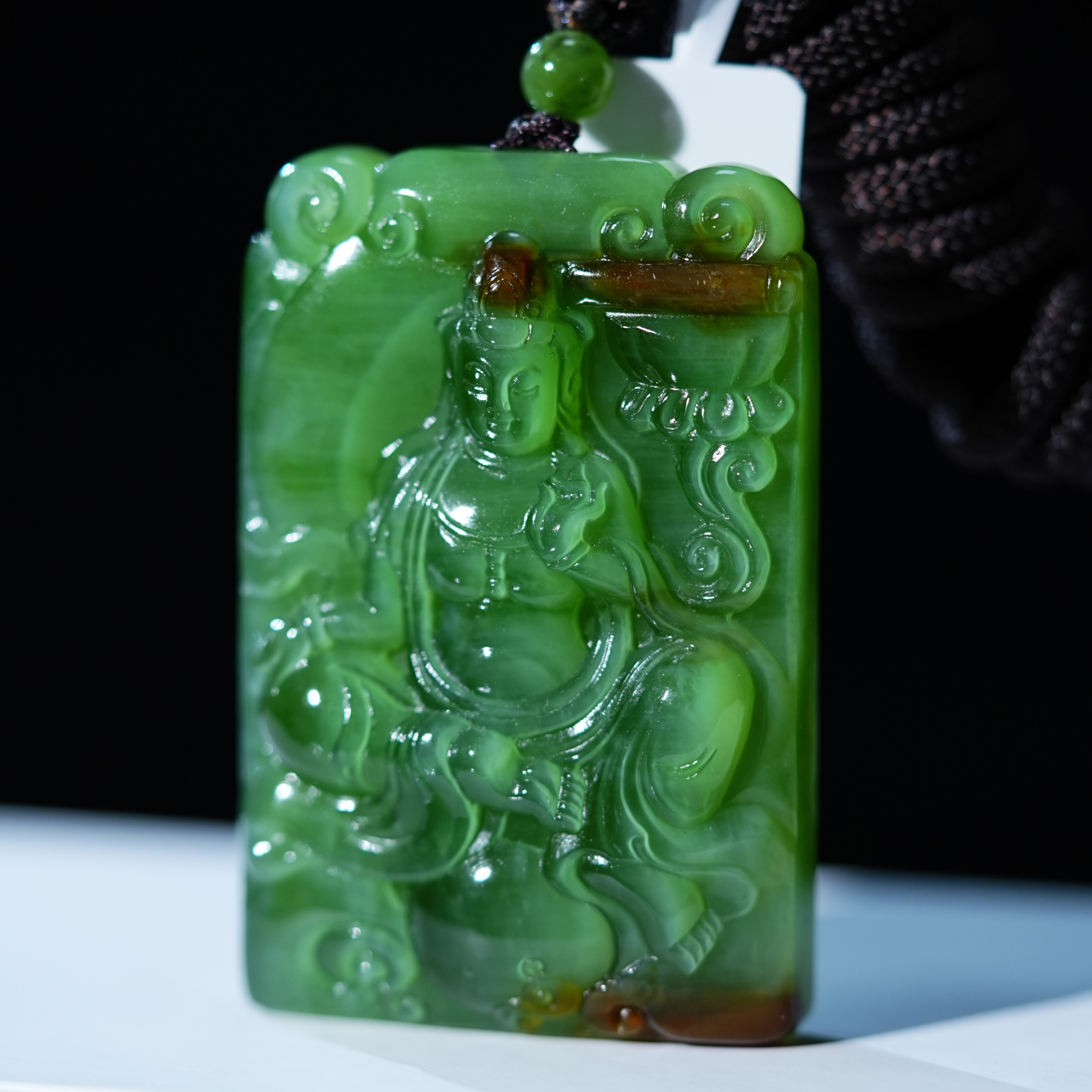 『小浩珠宝』天然和田玉碧玉老料·稀缺红皮冰底裸石观音吊坠珍藏级