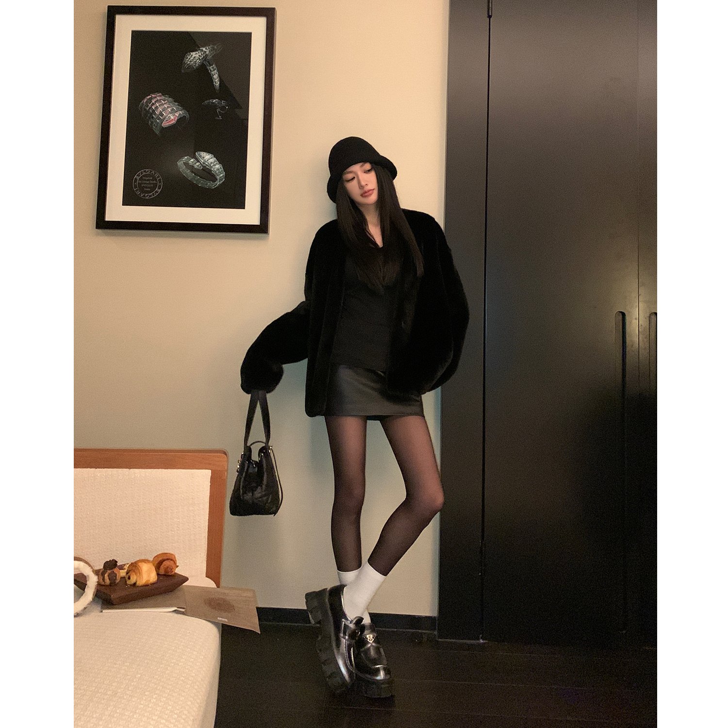 COCO皮草“万年貂”进口紫标级V领水貂皮草外套整貂皮大衣