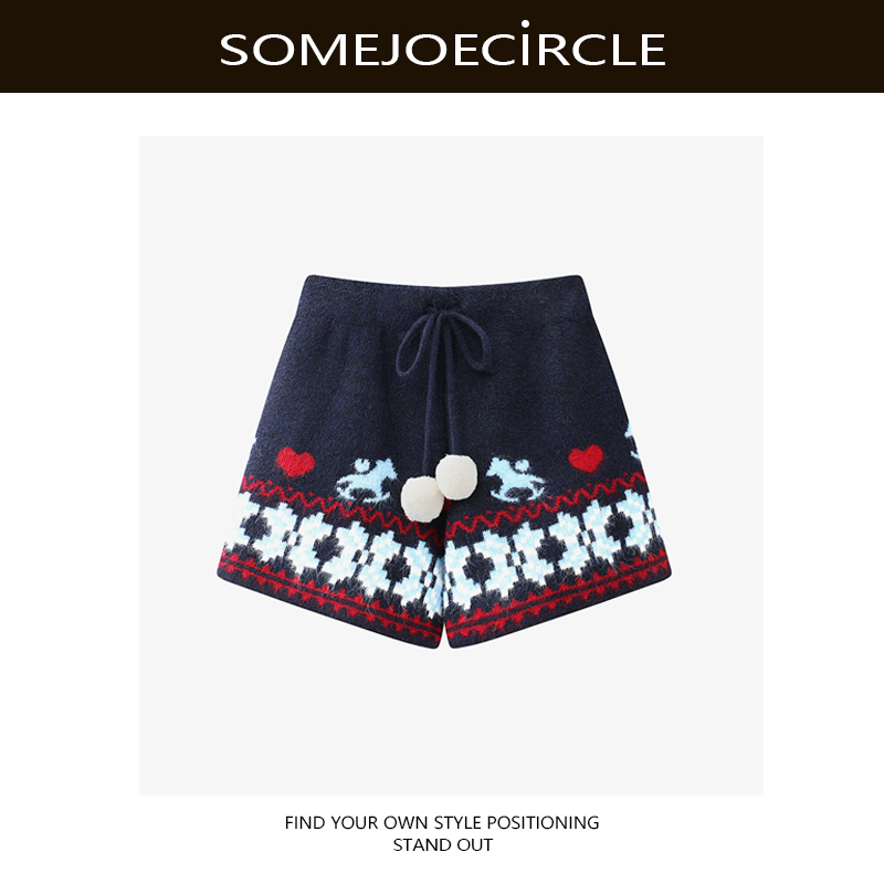 【DZ】SOMEJOECIRCLE【短裤】新款藏蓝色圣诞穿搭费尔岛休闲裤女E8444