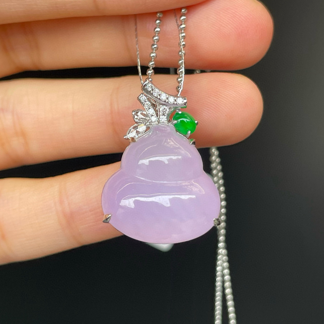 翡翠紫罗兰葫芦吊坠 简镶饱满很美很仙气