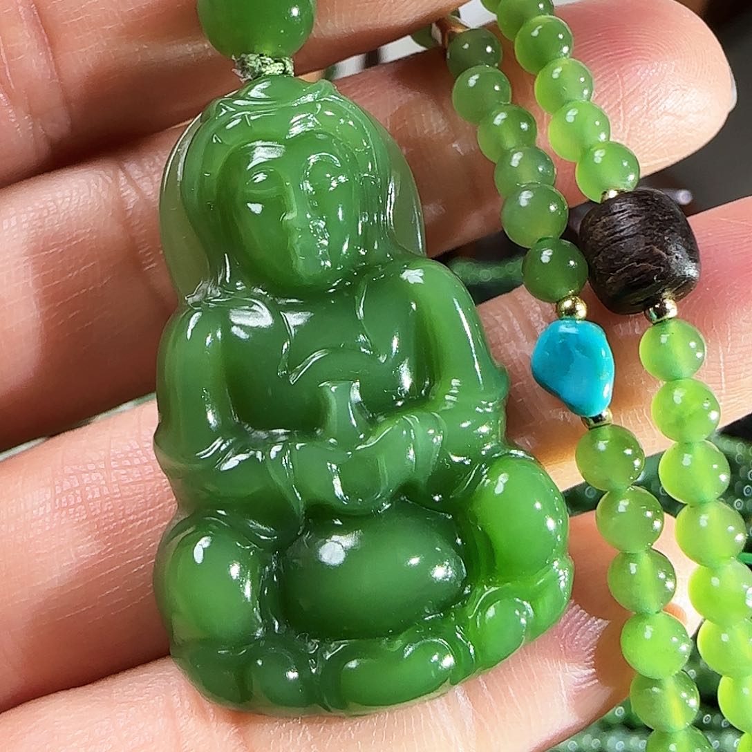 和田玉（碧玉）颈饰银S925镶嵌