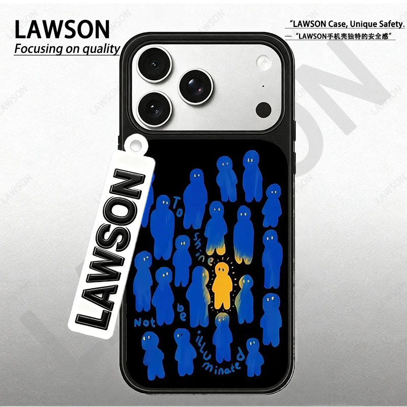 蓝色小人磨砂磁吸黑边苹果17promax/16/15华为小米防摔防汗手机壳