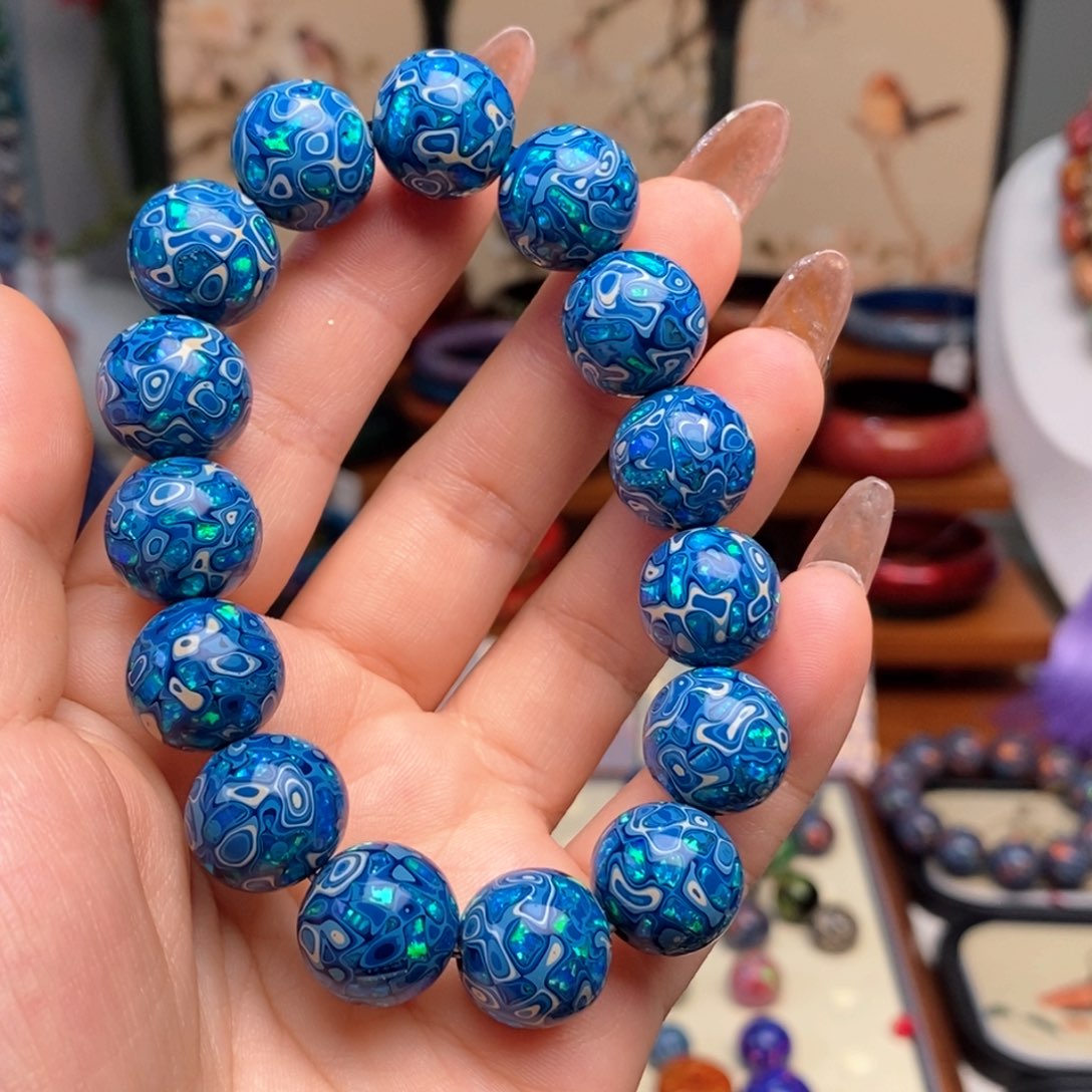 大漆13.5mm犀皮纹精品手串