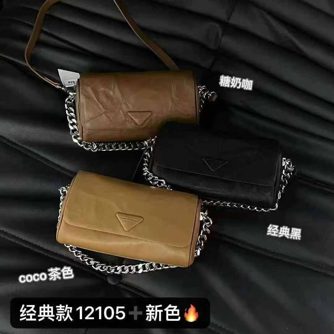 新款流行百搭牛皮单肩斜挎褶皱腋下女包