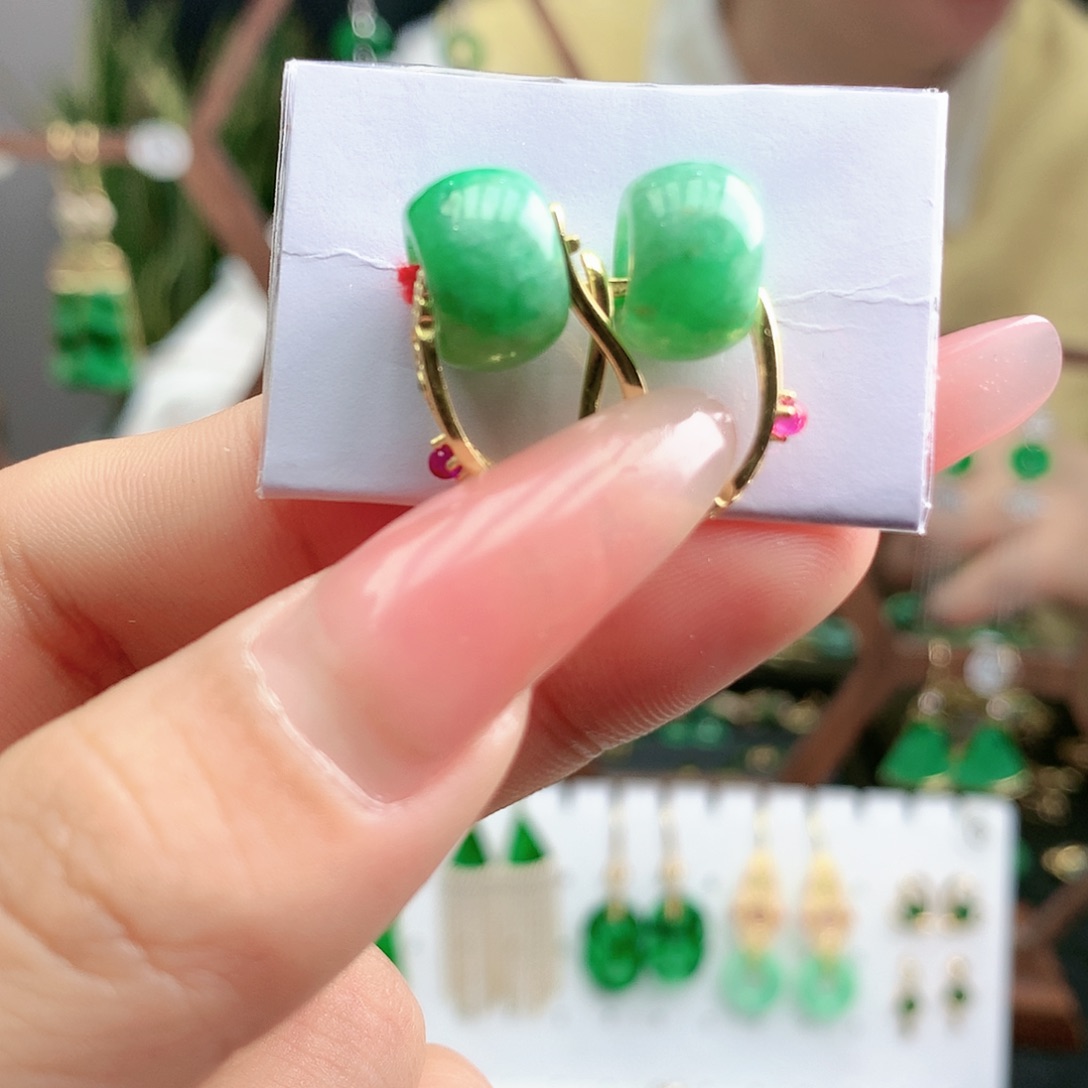 翡翠耳饰银S925镶嵌耳饰