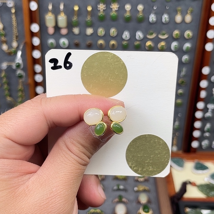 和田玉耳饰银S925镶嵌和田玉26