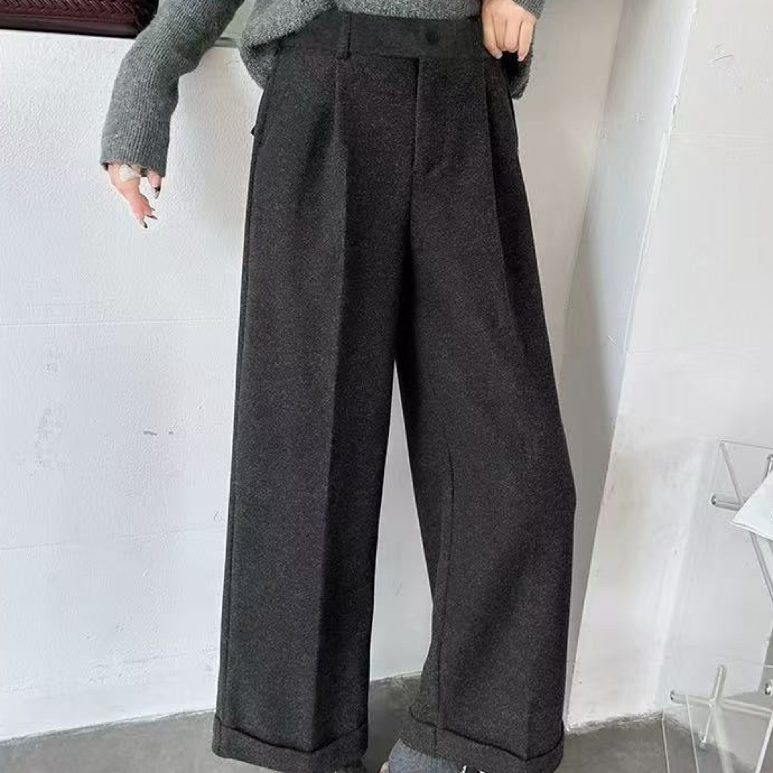 【海南肉丝】3381韩系时尚毛呢显瘦阔腿裤