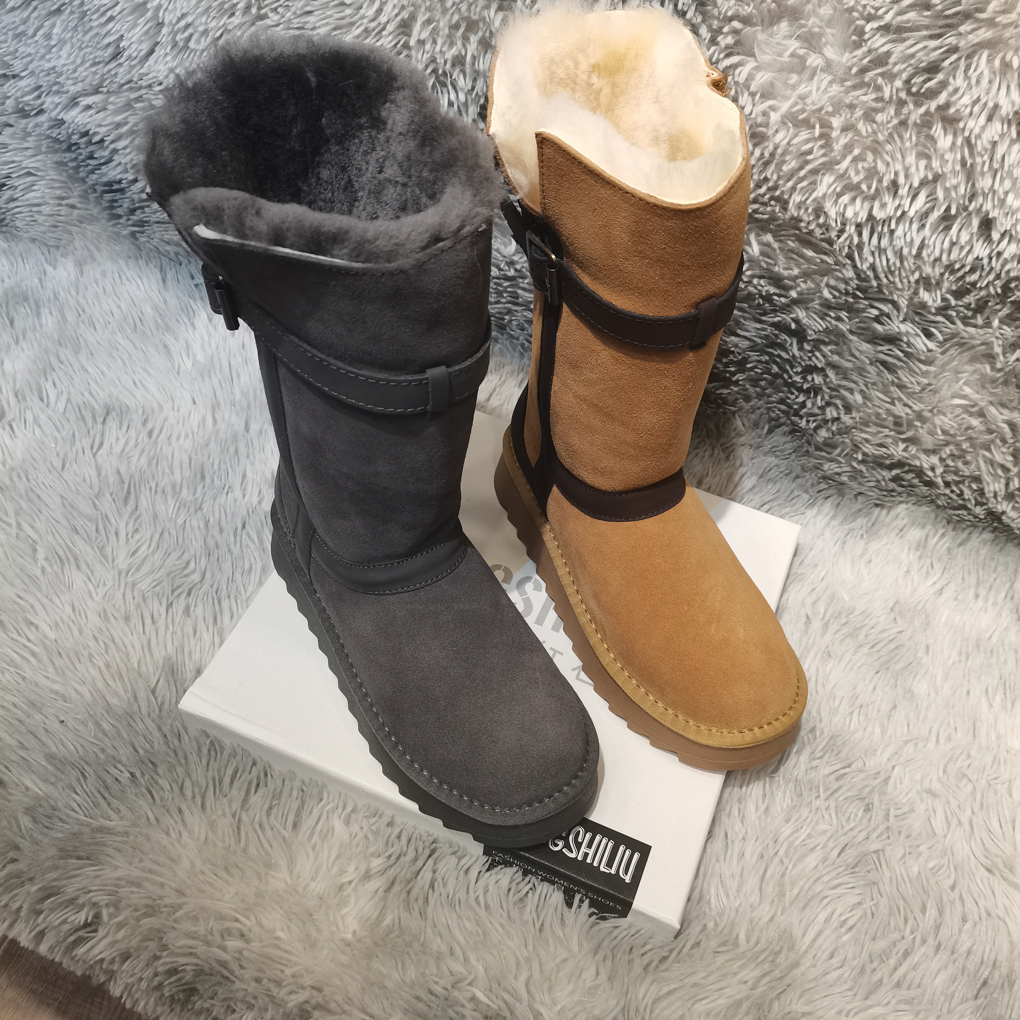 牛皮羊毛雪地靴高筒百搭平底
