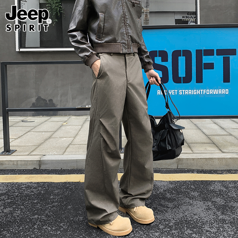 JEEP吉普美式复古裤子直筒宽松潮牌男款春秋季大理石纹工装休闲裤