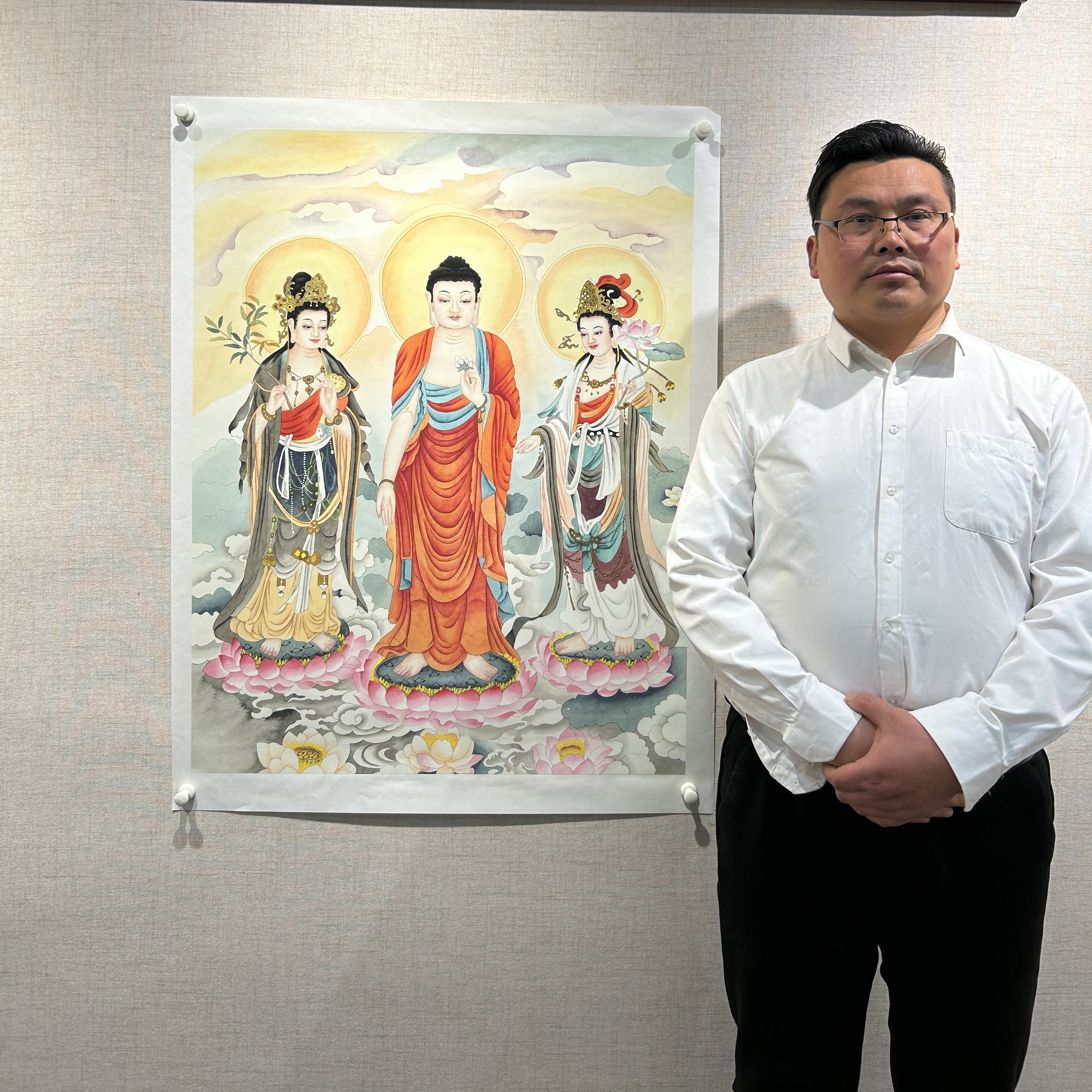 斗方西方三圣（80*103厘米）