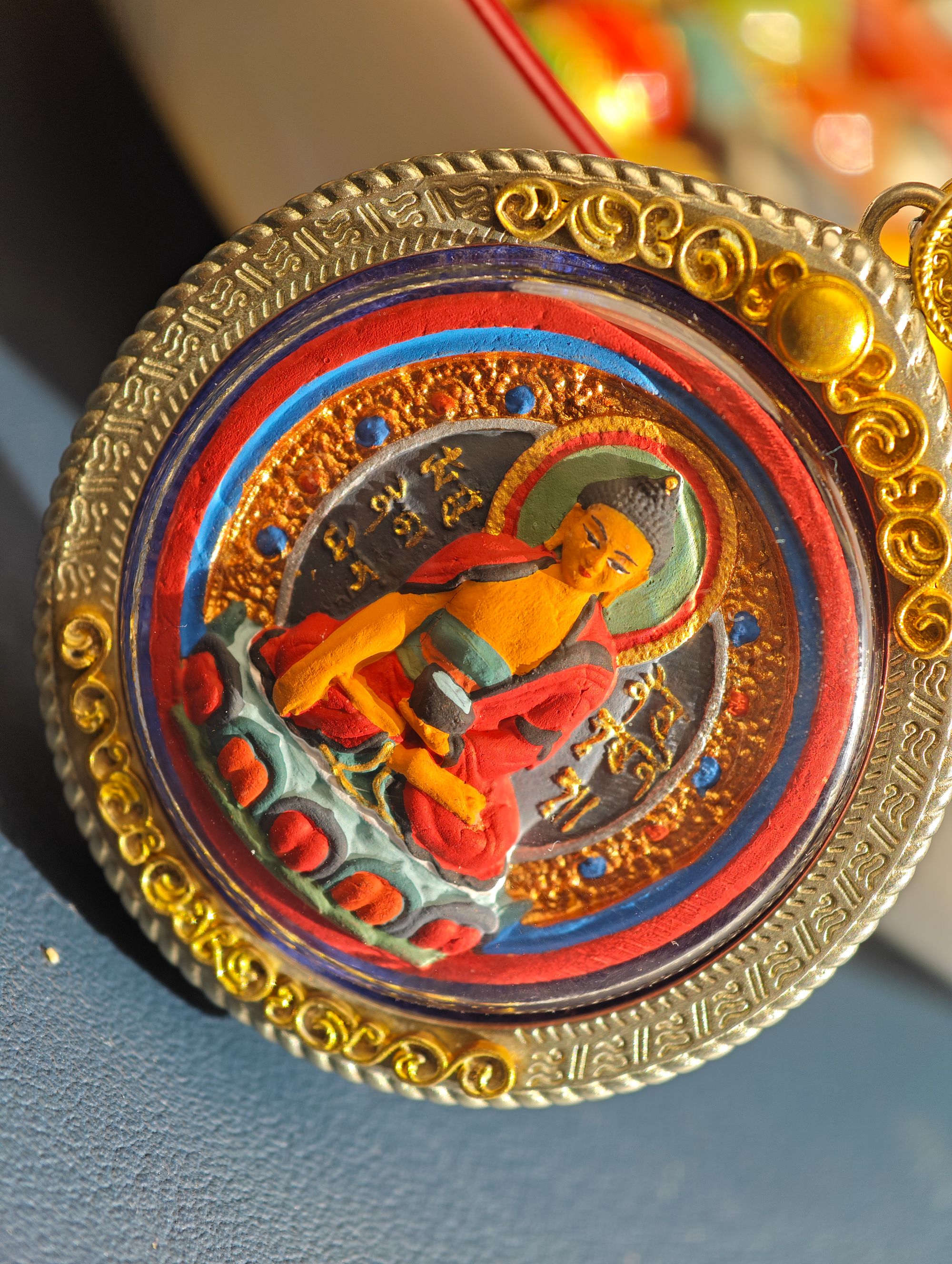 擦擦双面佩戴吊坠挂件摆件矿物质唐卡燃料精工彩绘青海热贡文玩