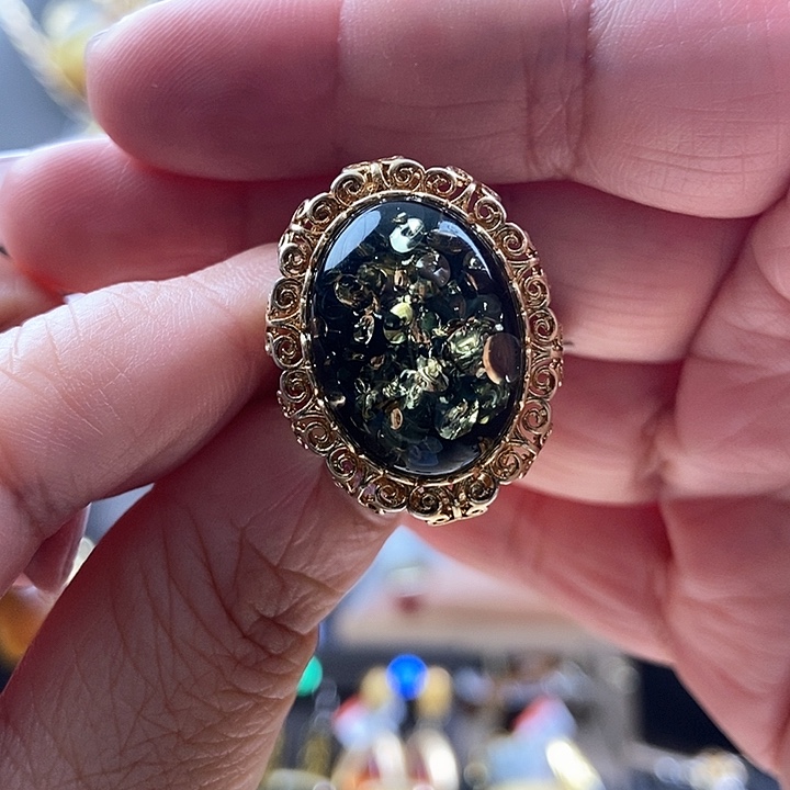 琥珀银S925镶嵌戒指戒指