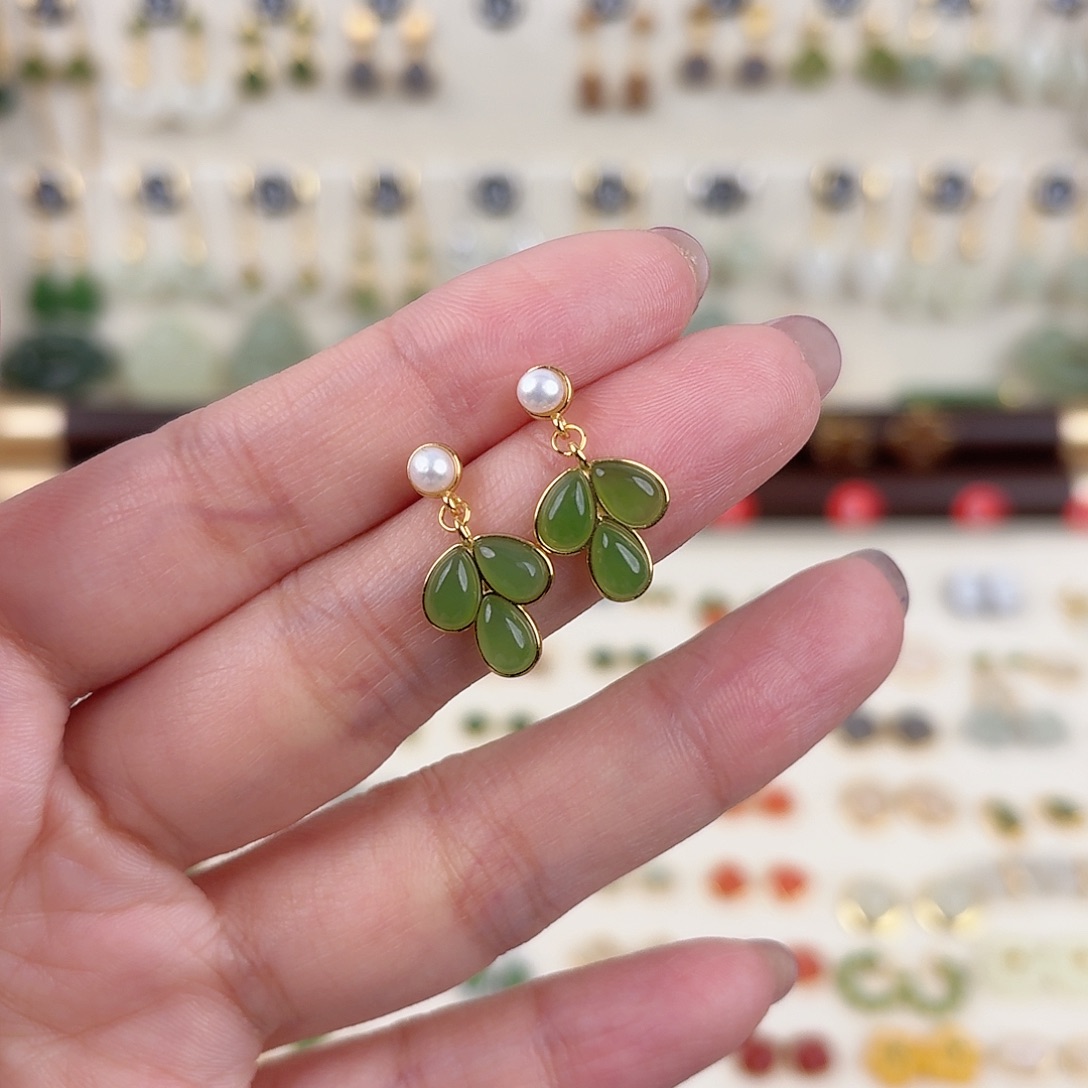 银S925镶嵌和田玉耳饰