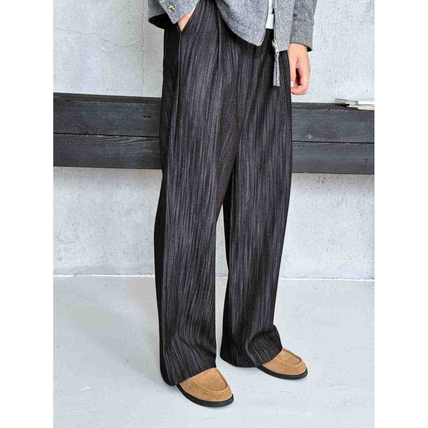 『丝垂闲居 腿型收割机』慵懒风垂感中腰休闲直筒裤BE-B8010 A23