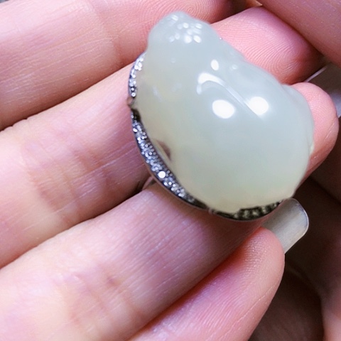 和田玉银S925镶嵌戒指