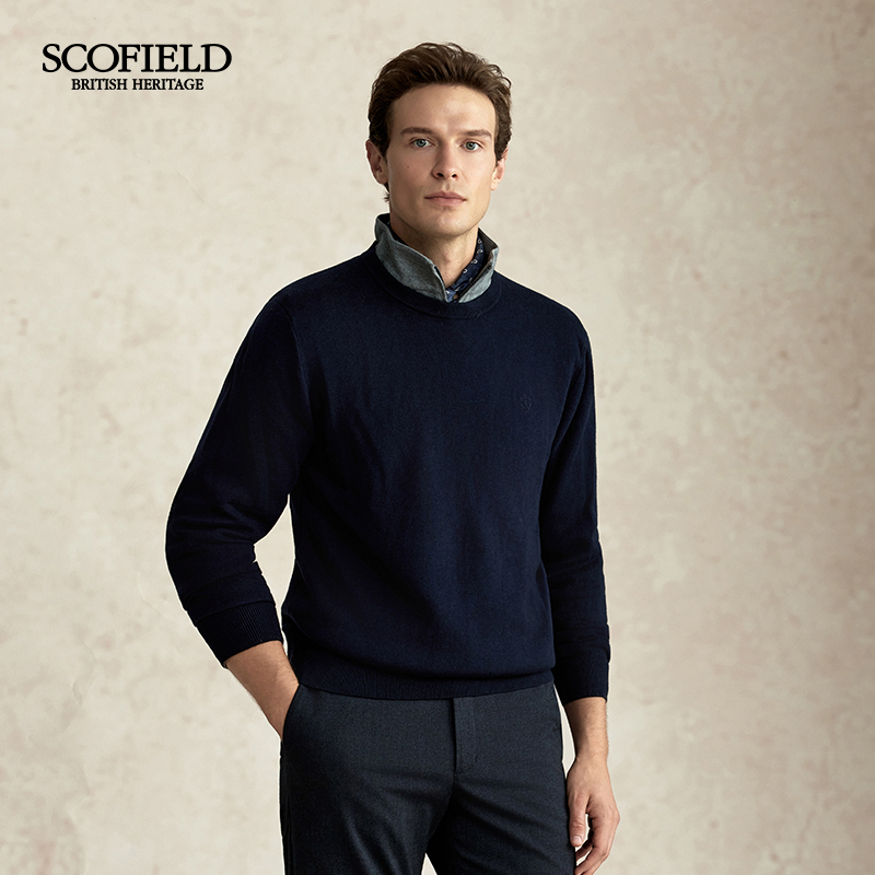 SCOFIELD男装25年绵羊毛圆领简约纯色商务休闲保暖毛衣SMKWF8TX01