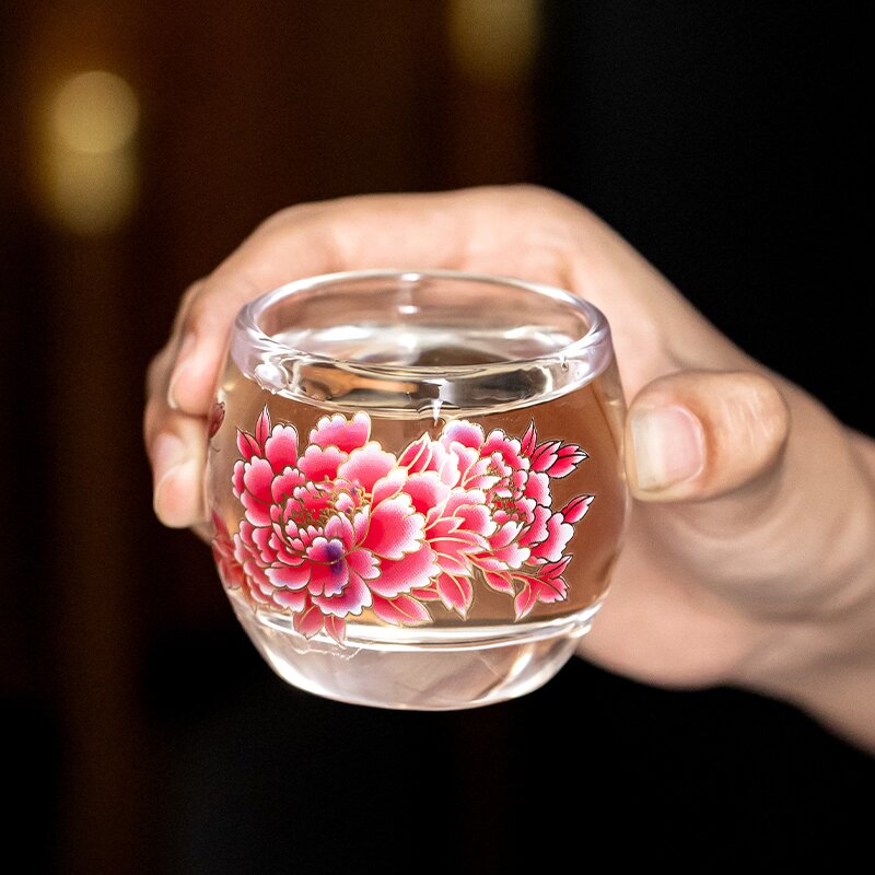 变色牡丹琉璃品茗杯