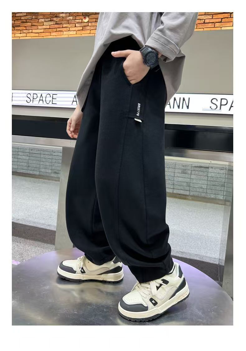 2025款中大童春秋休闲裤男女同款长裤休闲时尚帅气弯刀运动裤