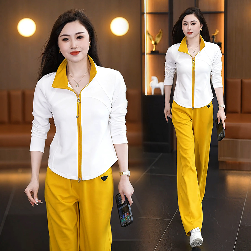 时尚休闲运动服套装女2025春季新款洋气质立领卫衣阔腿裤两件套潮