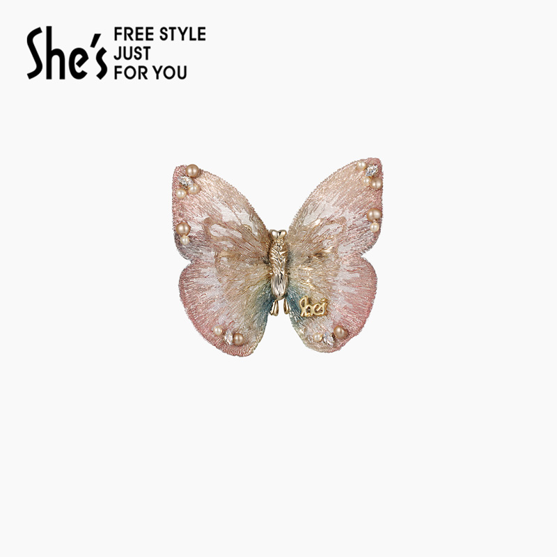 shes茜子自然复刻原创国风刺绣蝴蝶胸针轻奢小众设计感胸花别针女