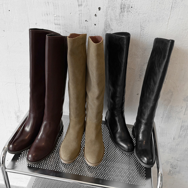 34/40码2.5厘米新款骑士显瘦瘦瘦靴百搭长筒靴平底粗跟靴子