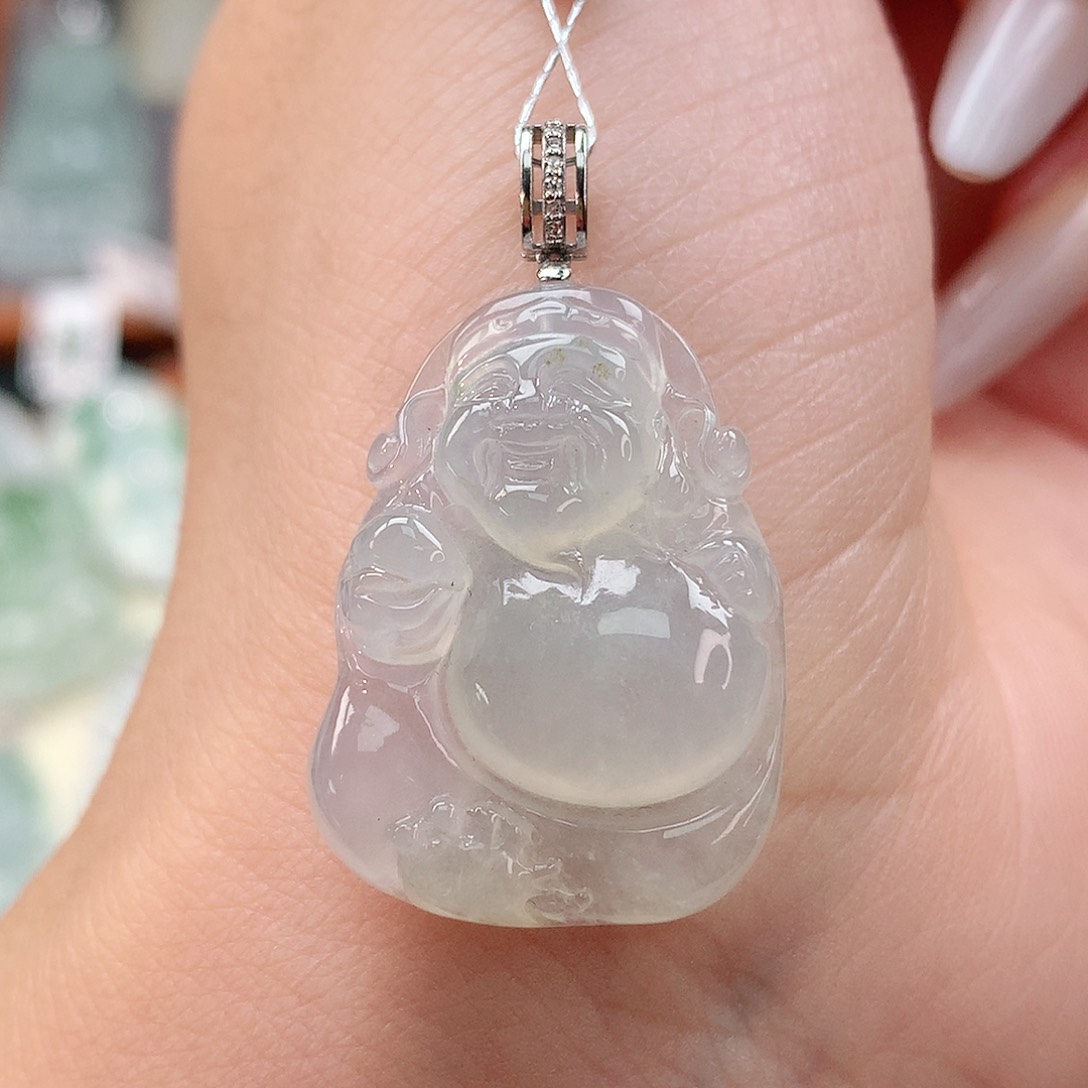 颈饰18K金镶嵌翡翠财神爷