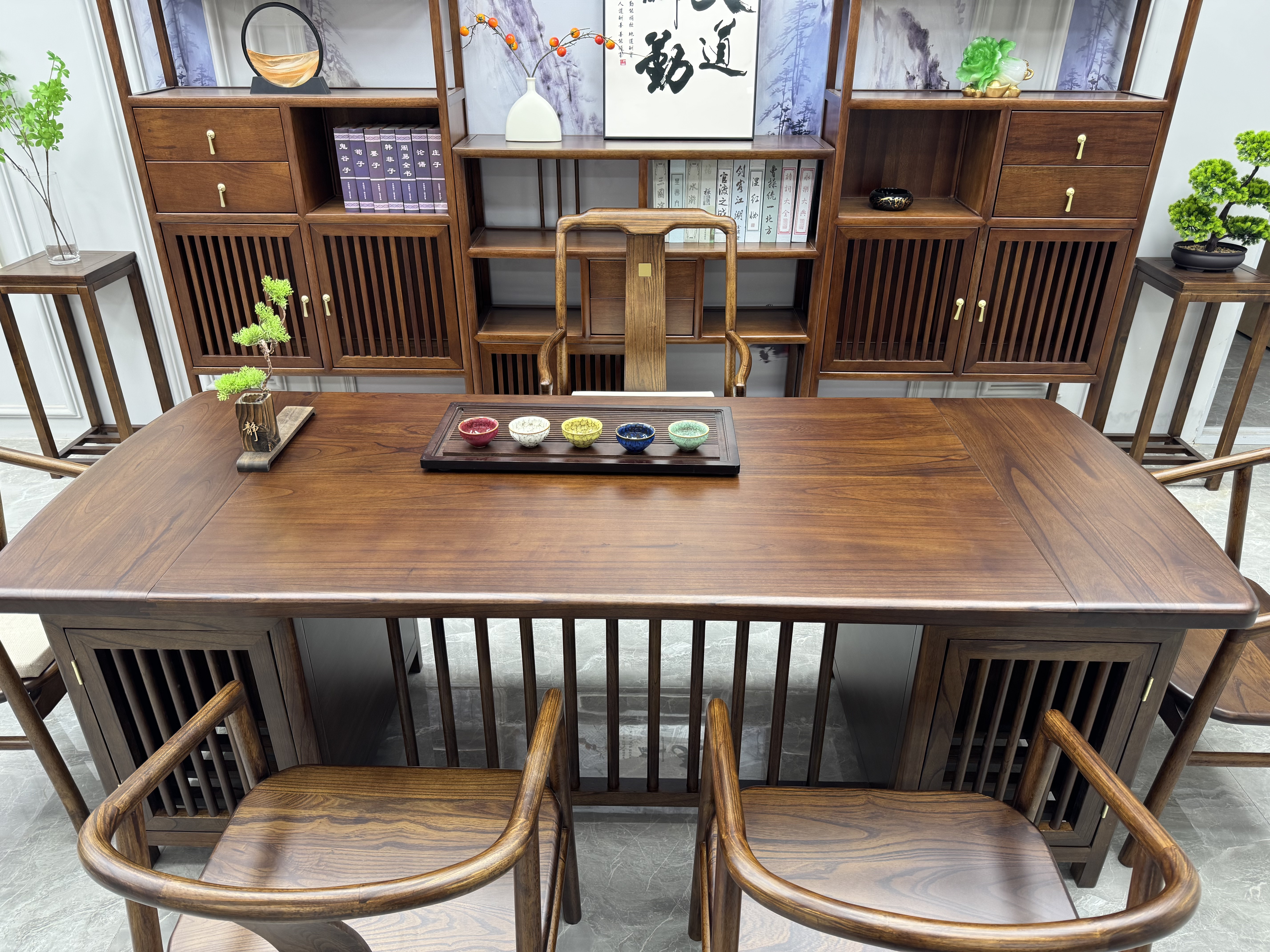 【新款泰山干泡】客厅乌金木新中式办公室家用阳台茶桌茶台一整套